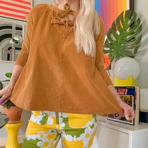 Vintage 70s mustard corduroy babydoll blouse XS
